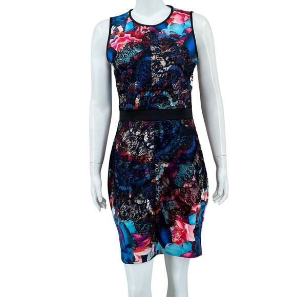 Boston Proper Dress Womens 6 Watercolor Abstract Lace Sheath Artsy Cocktail - Picture 1 of 11